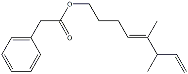 Phenylacetic acid 5,6-dimethyl-4,7-octadienyl ester 구조식 이미지