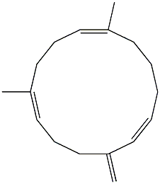 (1E,6E,10E)-7,11-Dimethyl-3-methylenecyclotetradeca-1,6,10-triene Structure