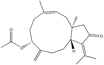 (3aS,5E,9R,12aR)-3a,6-Dimethyl-10-methylene-9-(acetyloxy)-1-(1-methylethylidene)-3,3a,4,7,8,9,10,11,12,12a-decahydrocyclopentacycloundecen-2(1H)-one Structure