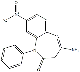 8-Nitro-4-amino-1-phenyl-1,3-dihydro-2H-1,5-benzodiazepin-2-one 구조식 이미지
