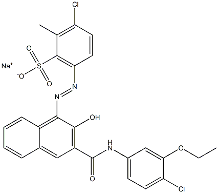 3-Chloro-2-methyl-6-[[3-[[(4-chloro-3-ethoxyphenyl)amino]carbonyl]-2-hydroxy-1-naphtyl]azo]benzenesulfonic acid sodium salt 구조식 이미지