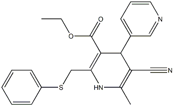 5-Cyano-1,4-dihydro-6-methyl-2-[phenylthiomethyl]-4-(3-pyridinyl)pyridine-3-carboxylic acid ethyl ester Structure