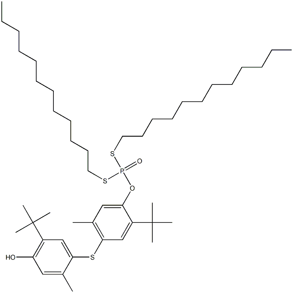 Dithiophosphoric acid O-[2-tert-butyl-5-methyl-4-(2-methyl-5-tert-butyl-4-hydroxyphenylthio)phenyl]S,S-didodecyl ester Structure