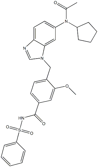 4-[6-(Cyclopentylacetylamino)-1H-benzimidazol-1-ylmethyl]-3-methoxy-N-(phenylsulfonyl)benzamide Structure