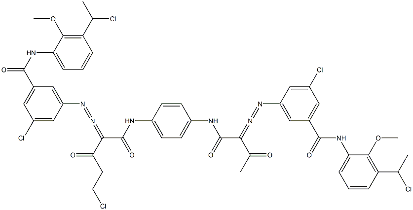3,3'-[2-(Chloromethyl)-1,4-phenylenebis[iminocarbonyl(acetylmethylene)azo]]bis[N-[3-(1-chloroethyl)-2-methoxyphenyl]-5-chlorobenzamide] 구조식 이미지