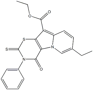 3,4-Dihydro-4-oxo-2-thioxo-7-ethyl-3-phenyl-2H-1,3-thiazino[6,5-b]indolizine-10-carboxylic acid ethyl ester Structure