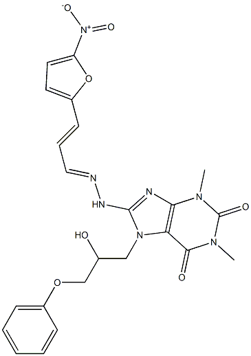 5-Nitro-2-furanacrylaldehyde [1,3-dimethyl-2,6-dioxo-7-(2-hydroxy-3-phenoxypropyl)-1,2,3,6-tetrahydro-7H-purin-8-yl]hydrazone Structure