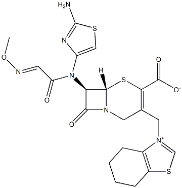 (7R)-7-[(2-Amino-4-thiazolyl)(methoxyimino)acetylamino]-3-[[[(4,5,6,7-tetrahydrobenzothiazol)-3-ium]-3-yl]methyl]cepham-3-ene-4-carboxylic acid 구조식 이미지