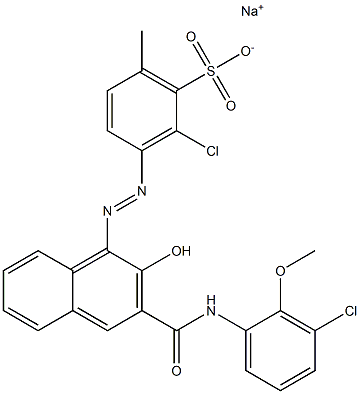 2-Chloro-6-methyl-3-[[3-[[(3-chloro-2-methoxyphenyl)amino]carbonyl]-2-hydroxy-1-naphtyl]azo]benzenesulfonic acid sodium salt 구조식 이미지