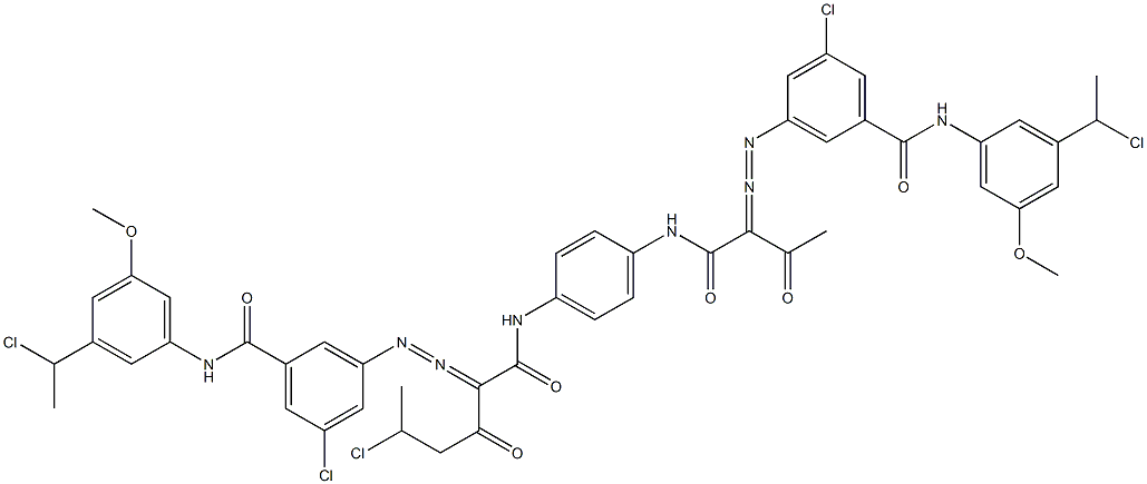 3,3'-[2-(1-Chloroethyl)-1,4-phenylenebis[iminocarbonyl(acetylmethylene)azo]]bis[N-[3-(1-chloroethyl)-5-methoxyphenyl]-5-chlorobenzamide] Structure