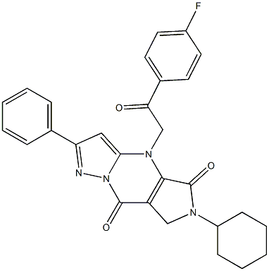 6-Cyclohexyl-6,7-dihydro-4-[2-(4-fluorophenyl)-2-oxoethyl]-2-phenyl-4H-1,4,6,8a-tetraaza-s-indacene-5,8-dione Structure