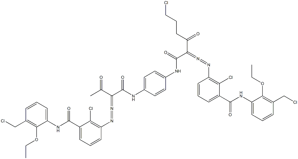 3,3'-[2-(2-Chloroethyl)-1,4-phenylenebis[iminocarbonyl(acetylmethylene)azo]]bis[N-[3-(chloromethyl)-2-ethoxyphenyl]-2-chlorobenzamide] 구조식 이미지