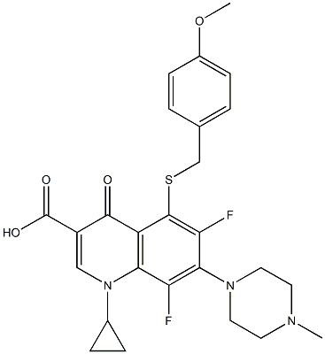 1-Cyclopropyl-6,8-difluoro-1,4-dihydro-5-(4-methoxybenzylthio)-7-(4-methyl-1-piperazinyl)-4-oxoquinoline-3-carboxylic acid 구조식 이미지