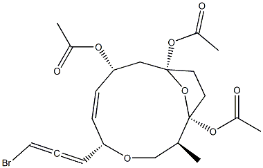 Triacetic acid (2S,5R,7S,10R,11S)-2-(3-bromo-1,2-propanedien-1-yl)-7,10-epoxy-11-methyl-1-oxacyclododeca-3-ene-5,7,10-triyl ester 구조식 이미지