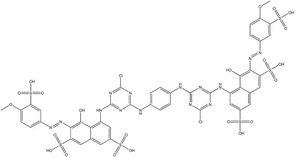 4,4'-[1,4-Phenylenebis[imino(6-chloro-1,3,5-triazine-4,2-diyl)imino]]bis[5-hydroxy-6-[(4-methoxy-3-sulfophenyl)azo]-2,7-naphthalenedisulfonic acid] 구조식 이미지
