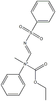 N-Ethoxycarbonyl-N-methyl-N-(phenylsulfonyliminomethyl)benzenaminium 구조식 이미지