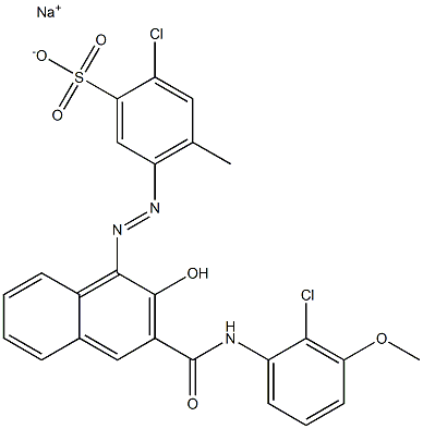 2-Chloro-4-methyl-5-[[3-[[(2-chloro-3-methoxyphenyl)amino]carbonyl]-2-hydroxy-1-naphtyl]azo]benzenesulfonic acid sodium salt 구조식 이미지