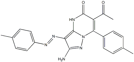 2-Amino-3-(4-methylphenylazo)-6-acetyl-7-(4-methylphenyl)pyrazolo[1,5-a]pyrimidin-5(4H)-one 구조식 이미지