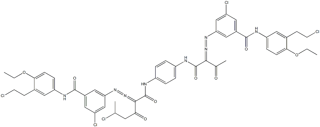 3,3'-[2-(1-Chloroethyl)-1,4-phenylenebis[iminocarbonyl(acetylmethylene)azo]]bis[N-[3-(2-chloroethyl)-4-ethoxyphenyl]-5-chlorobenzamide] 구조식 이미지