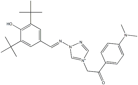 4-[(p-(Dimethylamino)phenylcarbonyl)methyl]-1-[4-hydroxy-3,5-di(tert-butyl)benzylideneamino]-1H-1,2,4-triazol-4-ium 구조식 이미지