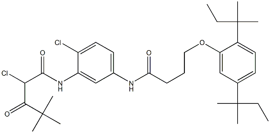 N-[3-(2-Chloro-4,4-dimethyl-1,3-dioxopentylamino)-4-chlorophenyl]-4-(2,5-di-tert-pentylphenoxy)butyramide 구조식 이미지