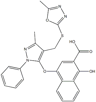 1-Hydroxy-4-[[3-methyl-4-[(5-methyl-1,3,4-oxadiazol-2-yl)thiomethyl]-1-phenyl-1H-pyrazol-5-yl]oxy]-2-naphthalenecarboxylic acid Structure