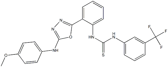 ((2-(3-((4-Methoxyphenyl)amino)(2,4,5-oxadiazolyl))phenyl)amino)((3-(trifluoromethyl)phenyl)amino)methane-1-thione 구조식 이미지