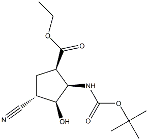 Ethyl (1R*,2R*,3S*,4S*)-2-(tert-butoxycarbonylamino)-4-cyano-3-hydroxycyclopentane-carboxylate Structure