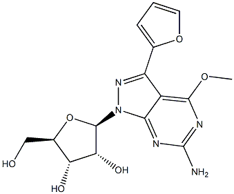 6-Amino-3-(furan-2-yl)-4-methoxy-1-(beta-D-ribofuranosyl)-1H-pyrazolo[3,4-d]pyrimidine 구조식 이미지
