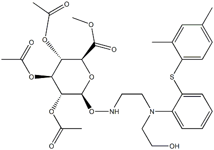 (2S,3R,4S,5S,6S)-2-(((2-((2-((2,4-Dimethylphenyl)thio)phenyl)(2-hydroxyethyl)amino)ethyl)amino)oxy)-6-(methoxycarbonyl)tetrahydro-2H-pyran-3,4,5-triyl Triacetate Structure