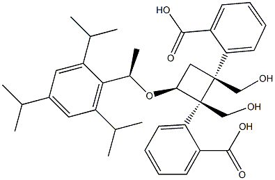 1,2-Cyclobutanedimethanol, 3-[(1R)-1-[2,4,6-tris(1-methylethyl)phenyl]ethoxy]-, 1,2-dibenzoate, (1S,2S,3S)- 구조식 이미지