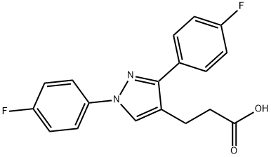 JR-6896, 3-(1,3-bis(4-Fluorophenyl)-1H-pyrazol-4-yl)propanoic acid, 97% Structure