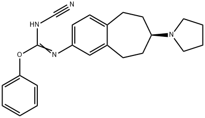 Phenyl N-cyano-N′-[(7R)-6,7,8,9-tetrahydro-7-(1-pyrrolidinyl)-5H-benzocyclohepten-2-yl]carbamimidate 구조식 이미지