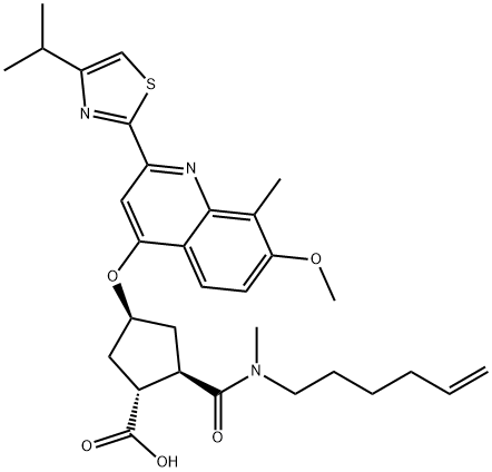 (1R,2R,4S)-2-[(5-hexen-1-ylmethylamino)carbonyl]-4-[[7-methoxy-8- methyl- 2-[4-(1-isopropyl)-2-thiazolyl]-4-quinolinyl]oxy]- Cyclopentanecarboxylic acid 구조식 이미지