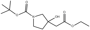 3-Pyrrolidineacetic acid, 1-[(1,1-dimethylethoxy)carbonyl]-3-hydroxy-, ethyl ester 구조식 이미지