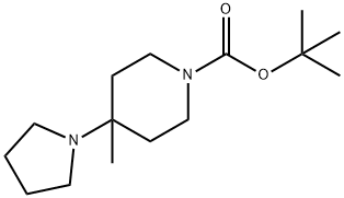 1-Piperidinecarboxylic acid, 4-methyl-4-(1-pyrrolidinyl)-, 1,1-dimethylethyl ester 구조식 이미지
