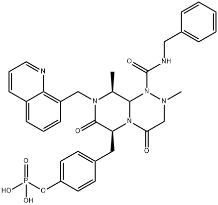 4-{[(6S,9S)-1-(benzylcarbaMoyl)-2,9-diMethyl-4,7-dioxo-8-(quinolin-8-ylMethyl)-octahydro-1H-piperazino[2,1-c][1,2,4]triazin-6-yl]Methyl}phenoxy)phosphonic acid Structure