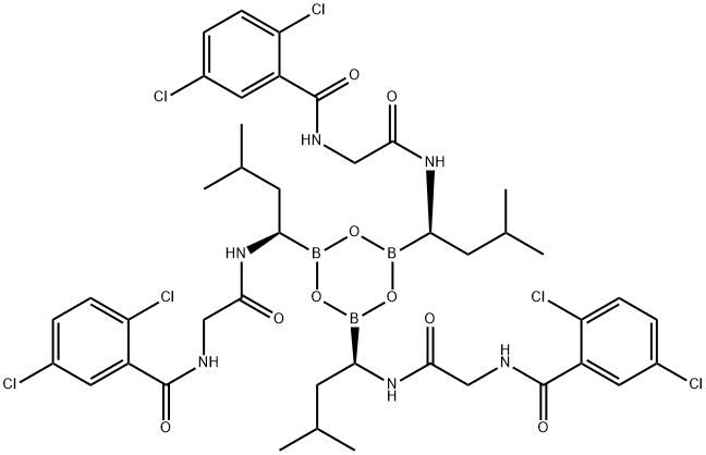 N,N',N"-[boroxin-2,4,6-triyltris[[(1R)-3-methylbutane-1,1-diyl]imino(2-oxoethane-2,1-diyl)] ]tris(2,5-dichlorobenzamide) 구조식 이미지