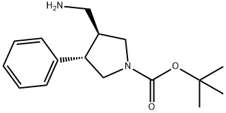 1-Pyrrolidinecarboxylic acid, 3-(aminomethyl)-4-phenyl-, 1,1-dimethylethyl ester, (3S,4S)- Structure