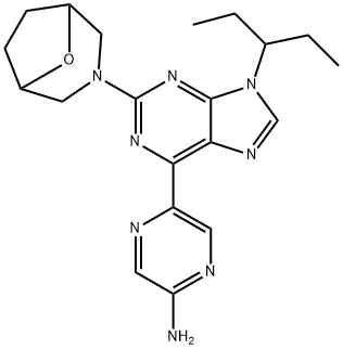2-Pyrazinamine, 5-[9-(1-ethylpropyl)-2-(8-oxa-3-azabicyclo[3.2.1]oct-3-yl)-9H-purin-6-yl]- Structure