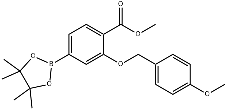 Benzoic acid, 2-[(4-methoxyphenyl)methoxy]-4-(4,4,5,5-tetramethyl-1,3,2-dioxaborolan-2-yl)-, methyl ester Structure