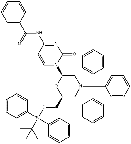 N-benzoyl-7-O-(tert-butyldiphenylsilyl)-N-trityl morpholinocytidine Structure