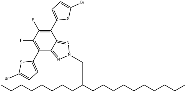 IN1607, 4,7-Bis(5-bromothiophen-2-yl)-5,6-difluoro-2-(2-octyldodecyl)-2H-benzo[d][1,2,3]triazole 구조식 이미지