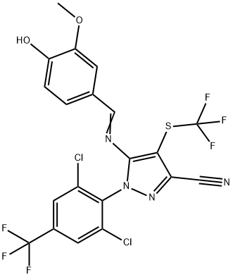 1H-Pyrazole-3-carbonitrile, 1-[2,6-dichloro-4-(trifluoromethyl)phenyl]-5-[[(4-hydroxy-3-methoxyphenyl)methylene]amino]-4-[(trifluoromethyl)thio]- Structure