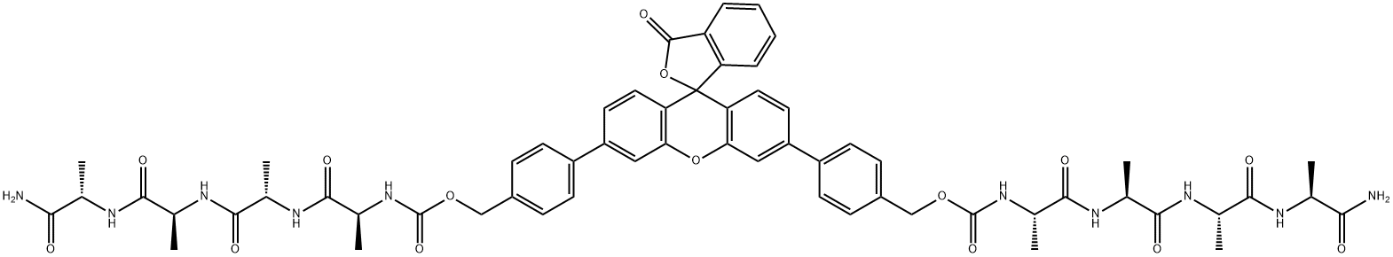 bis(N-benzyloxycarbonyltetraalanyl)rhodamine Structure