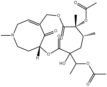 12,20-Diacetoxy-15,20-dihydro-15-hydroxy-4-methyl-4,8-secosenecionan-8,11,16-trione 구조식 이미지