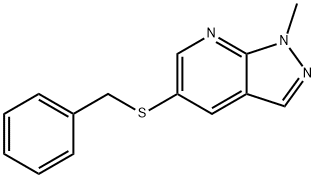 1H-Pyrazolo[3,4-b]pyridine, 1-methyl-5-[(phenylmethyl)thio]- Structure