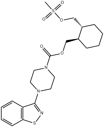 1-Piperazinecarboxylic acid, 4-(1,2-benzisothiazol-3-yl)-, [(1R,2R)-2-[[(methylsulfonyl)oxy]methyl]cyclohexyl]methyl ester Structure