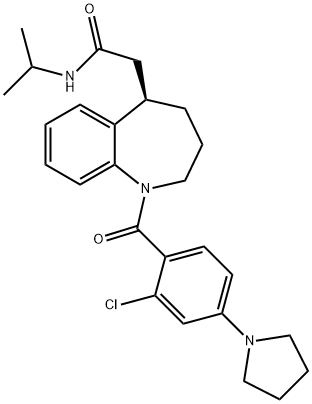 1H-1-Benzazepine-5-acetamide, 1-[2-chloro-4-(1-pyrrolidinyl)benzoyl]-2,3,4,5-tetrahydro-N-(1-methylethyl)-, (5R)- Structure