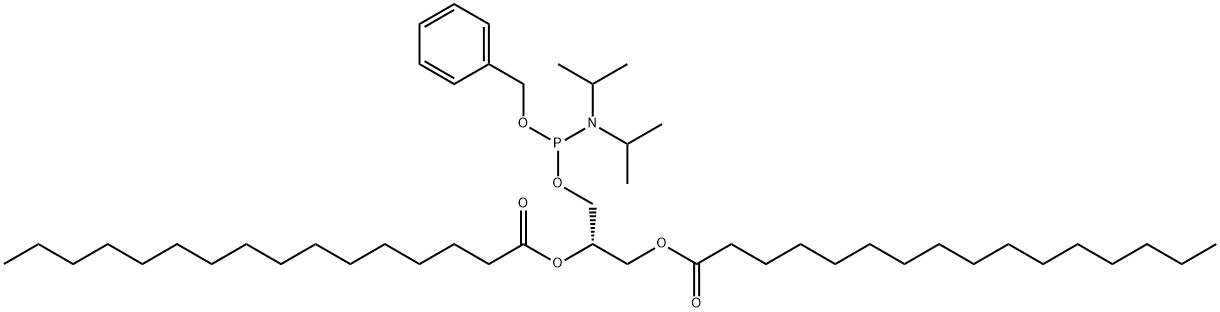 Hexadecanoic acid, (1S)-1-bis(1-methylethyl)amino(phenylmethoxy)phosphinooxymethyl-1,2-ethanediyl ester Structure